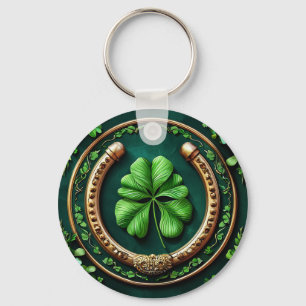 Lucky Horseshoe and Clover Design Key Ring