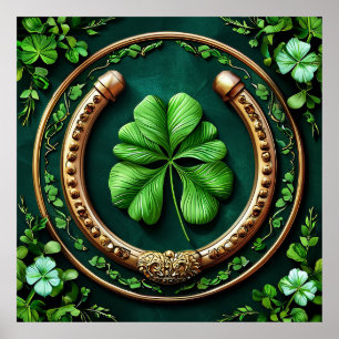 Lucky Horseshoe and Clover Design Poster