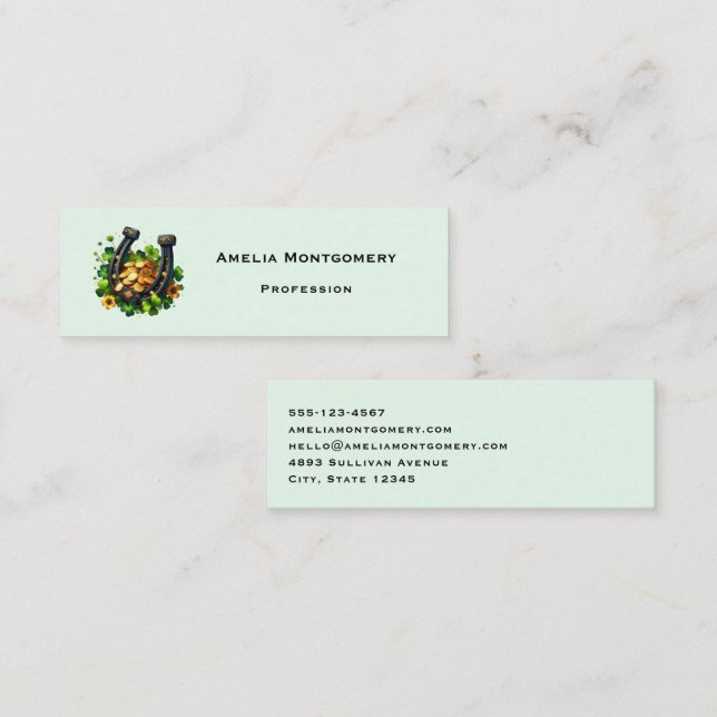 Lucky Horseshoe and Gold Coins St. Patrick's Day Mini Business Card (Front/Back)