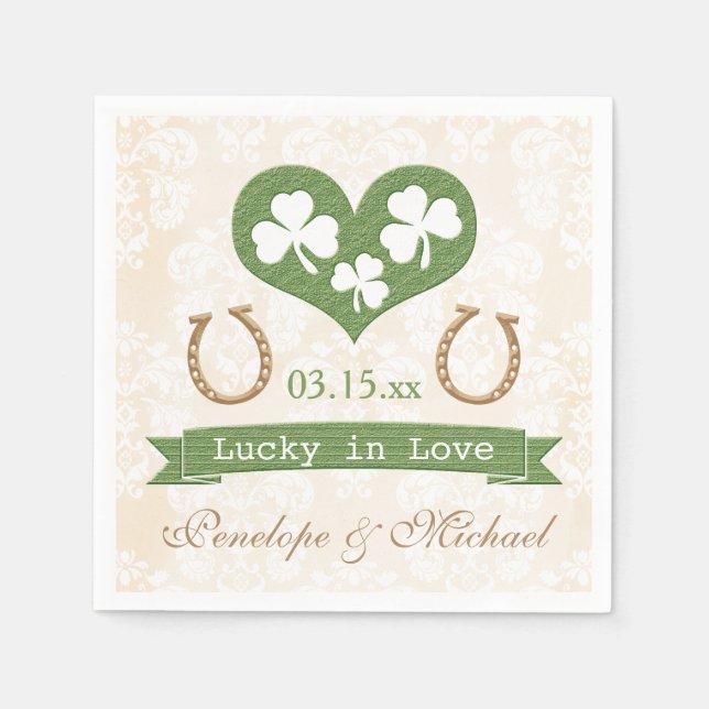 Lucky Horseshoe and Shamrock Wedding Napkin (Front)