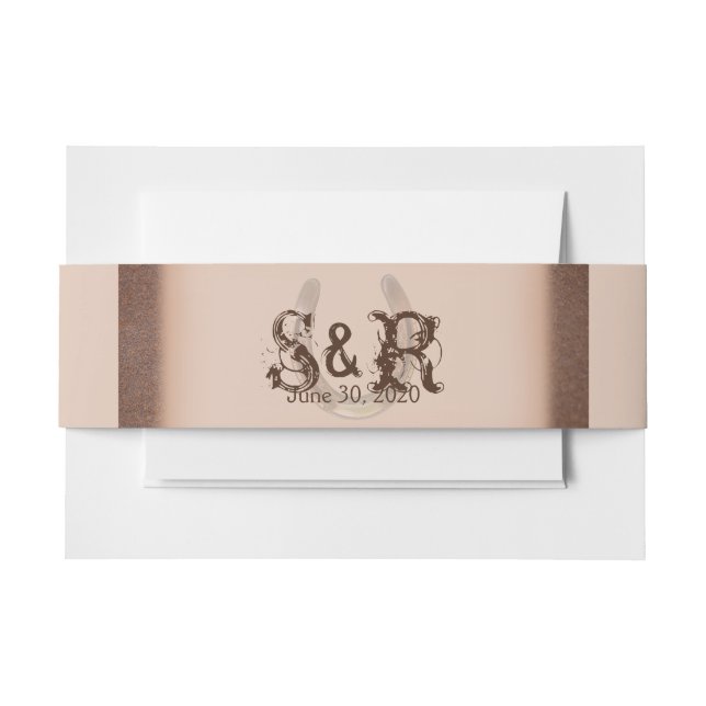 Lucky Horseshoe Brown Leather Wedding Belly Band Invitation Belly Band (Front Example)