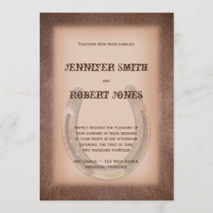 Lucky Horseshoe Brown Leather Wedding Invitation