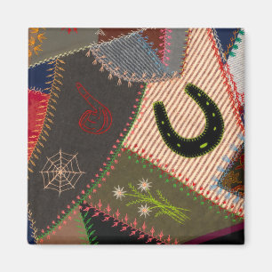 Lucky Horseshoe Colourful Patchwork Crazy Quilt Magnet
