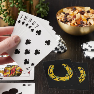 Lucky Horseshoe Covered in Gold Coins and Clovers Playing Cards