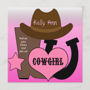 Lucky Horseshoe Cowgirl Birthday Invitation
