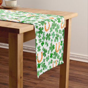 Lucky Horseshoe Four Leaf Clover St Patrick's Day Short Table Runner