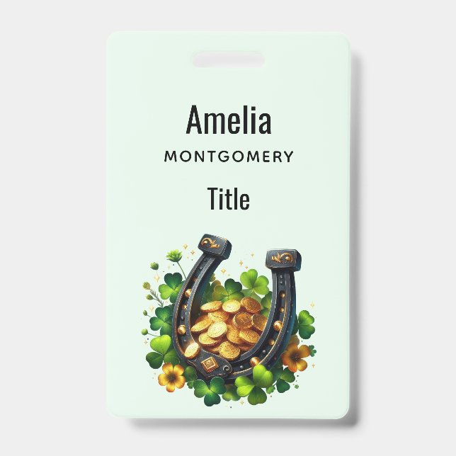  Lucky Horseshoe Gold Coins and Clover ID Badge (Front)