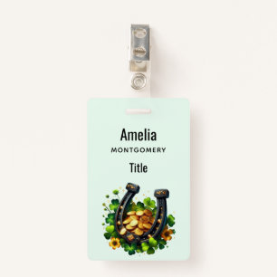  Lucky Horseshoe Gold Coins and Clover ID Badge