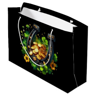 Lucky Horseshoe Gold Coins and Clover Large Gift Bag