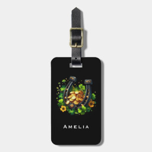 Lucky Horseshoe Gold Coins and Clover Luggage Tag