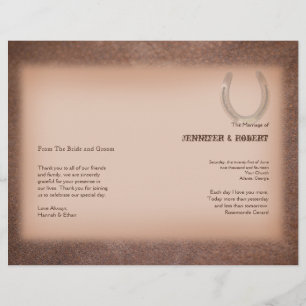 Lucky Horseshoe on Brown Leather Wedding Program