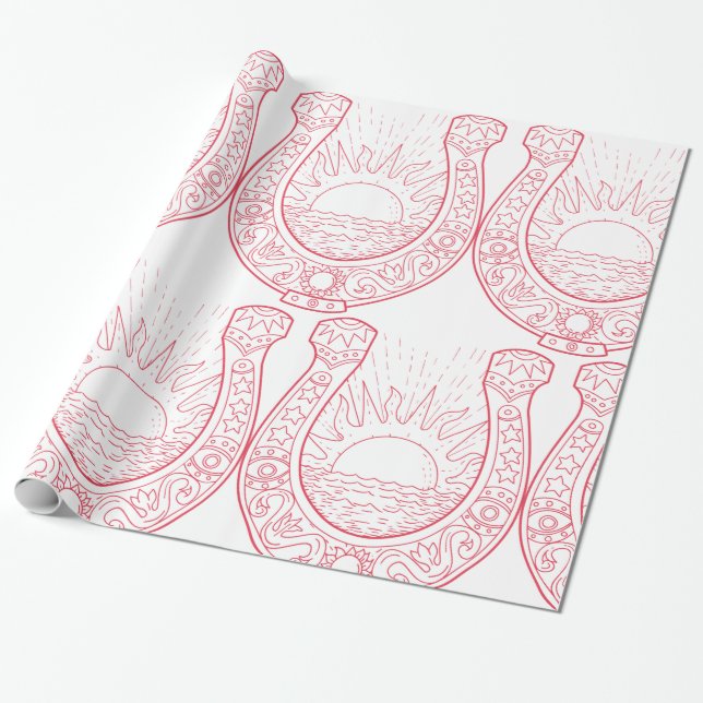 Lucky Horseshoe Sunset Ocean Wrapping Paper (Unrolled)