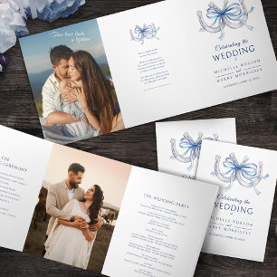 Lucky Horseshoe Wedding Program blue ribbon photo  Tri-Fold Programme