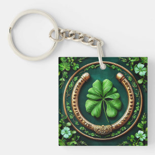 Lucky Horseshoe With Clover Symbol Everyday Carry Key Ring
