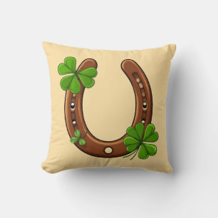 Lucky Horseshoe With Green Shamrocks Cushion