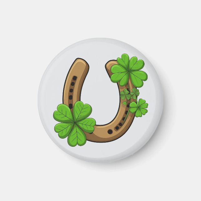 Lucky Horseshoe With Green Shamrocks Magnet (Front)