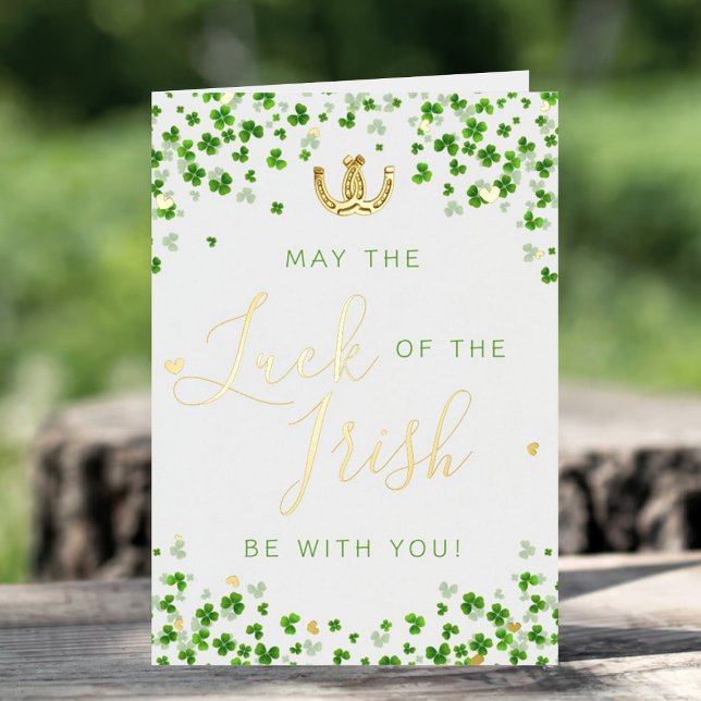 Lucky Horseshoes & Irish Clover St. Patrick's Day Foil Greeting Card (Creator Uploaded)