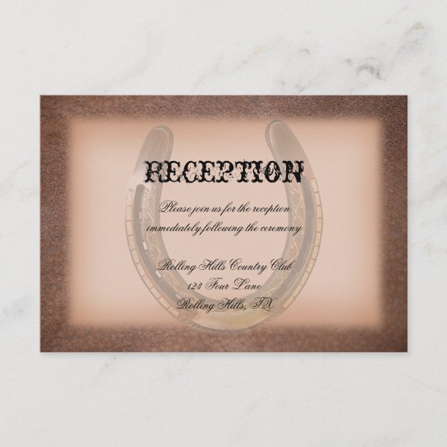 Lucky Horseshoes on Brown Wedding Reception Enclosure Card (Front)