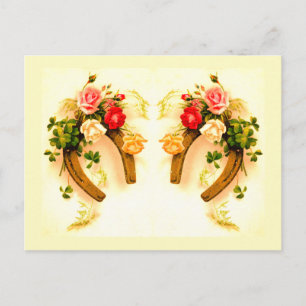 Lucky horseshoes vintage art postcard