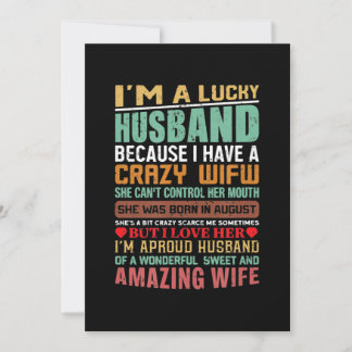 Lucky Husband Crazy Wife August Woman Birthday Holiday Card