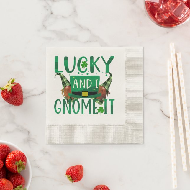 Lucky & I Gnome It St Patricks Day Party Cocktail Napkin (Insitu)