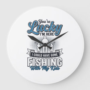 Lucky Im Here Family Fishing Vintage Shirt Design Large Clock
