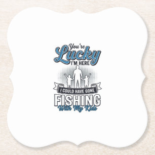 Lucky Im Here Family Fishing Vintage Shirt Design Paper Coaster