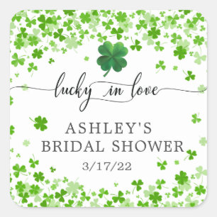 Lucky in Love 4 Leaf Clover Bridal Shower  Square Sticker