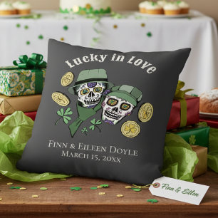 Lucky In Love Black Irish Sugar Skulls Newlywed Cushion