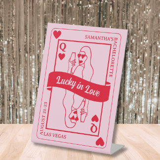 Lucky In Love Bold Pink & Red Bachelorette Pedestal Sign