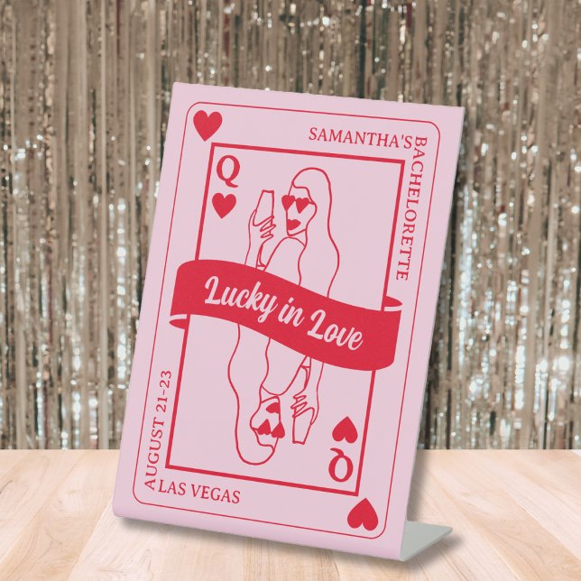 Lucky In Love Bold Pink & Red Bachelorette Pedestal Sign (Lucky In Love Bold Pink & Red Bachelorette Pedestal Sign)