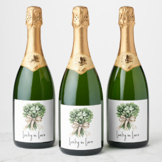 Lucky in Love Bridal Shower Clover Bouquet Sparkling Wine Label