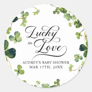 Lucky in Love Bridal Shower Green Shamrock  Classic Round Sticker
