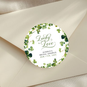 Lucky in Love Bridal Shower Green Shamrock Classic Round Sticker