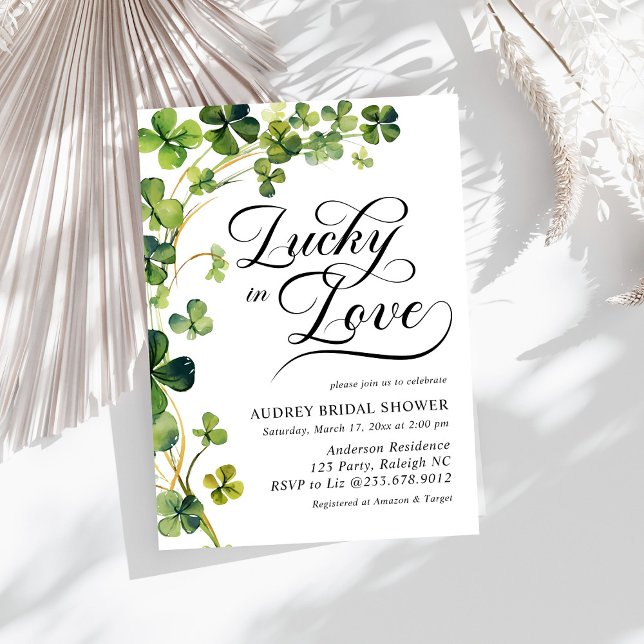 Lucky in Love Bridal Shower Green Shamrock  Invitation (Creator Uploaded)