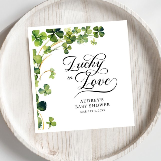 Lucky in Love Bridal Shower Green Shamrock  Napkin (Creator Uploaded)