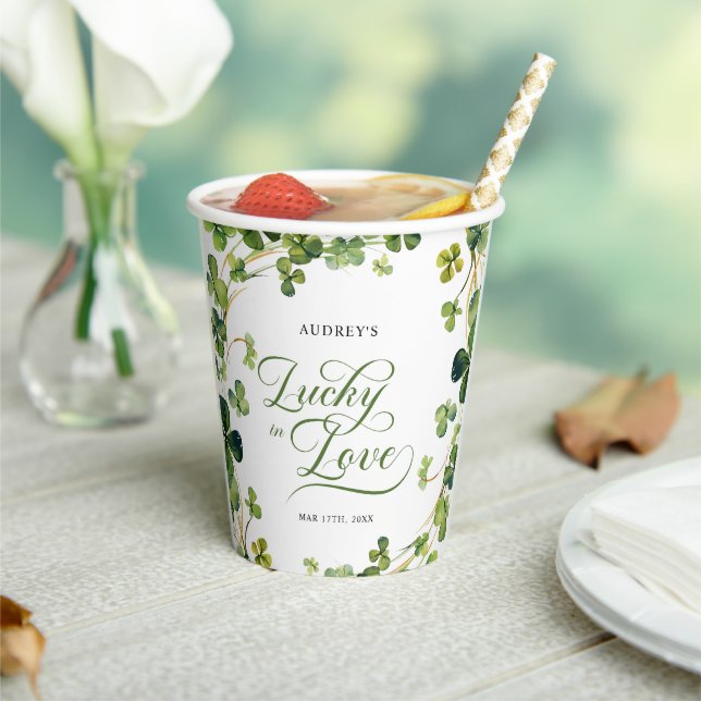 Lucky in Love Bridal Shower Green Shamrock  Paper Cups (Insitu)