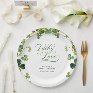Lucky in Love Bridal Shower Green Shamrock  Paper Plate