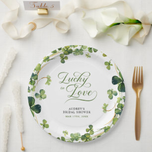 Lucky in Love Bridal Shower Green Shamrock  Paper Plate