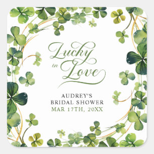 Lucky in Love Bridal Shower Green Shamrock  Square Sticker