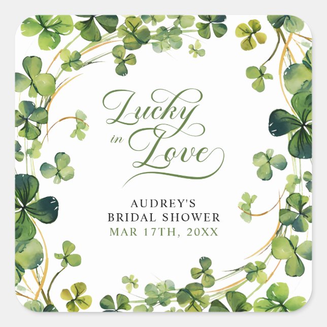 Lucky in Love Bridal Shower Green Shamrock  Square Sticker (Front)