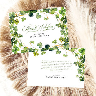 Lucky in Love Bridal Shower Green Shamrock Thank You Card