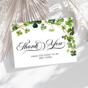Lucky in Love Bridal Shower Green Shamrock Thank You Card