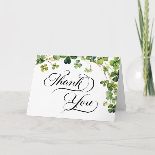 Lucky in Love Bridal Shower Green Shamrock  Thank You Card (Front)