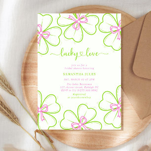 Lucky in Love Bridal Shower Pink Green Shamrock  Invitation