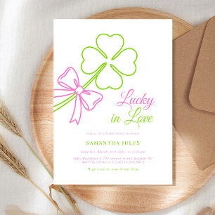 Lucky in Love Bridal Shower Pink Green Shamrock  Invitation