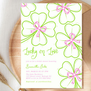 Lucky in Love Bridal Shower Pink Green Shamrock  Invitation