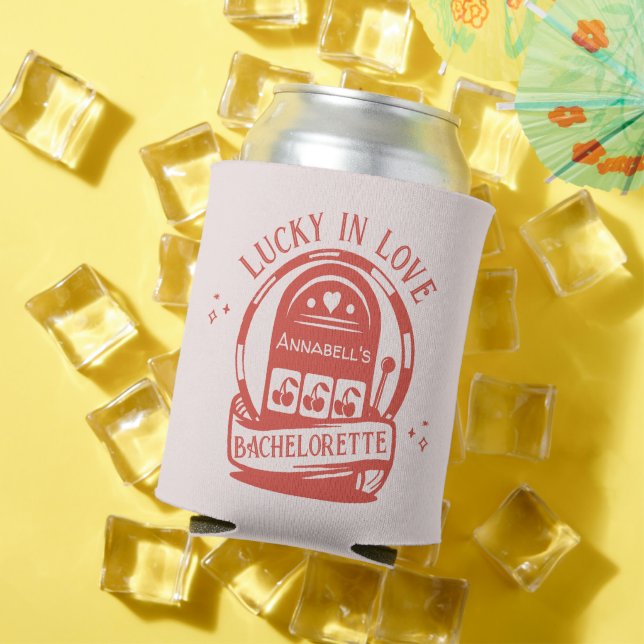 Lucky in Love Casino Hand Drawn Vegas Bachelorette Can Cooler (In Situ Summer)