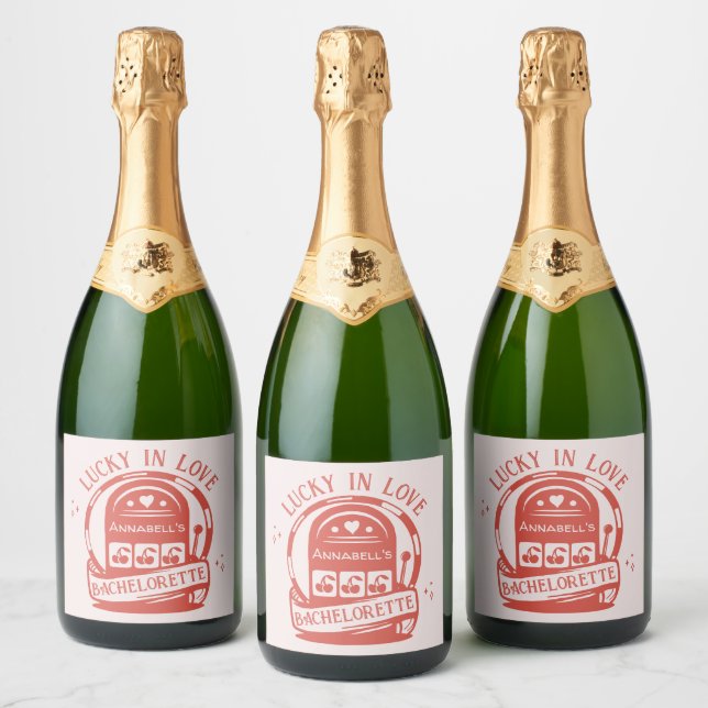 Lucky in Love Casino Hand Drawn Vegas Bachelorette Sparkling Wine Label (Bottles)