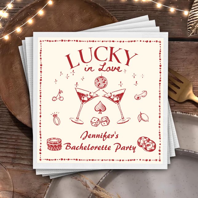 Lucky In Love Cocktails Bachelorette Party Napkins (Creator Uploaded)